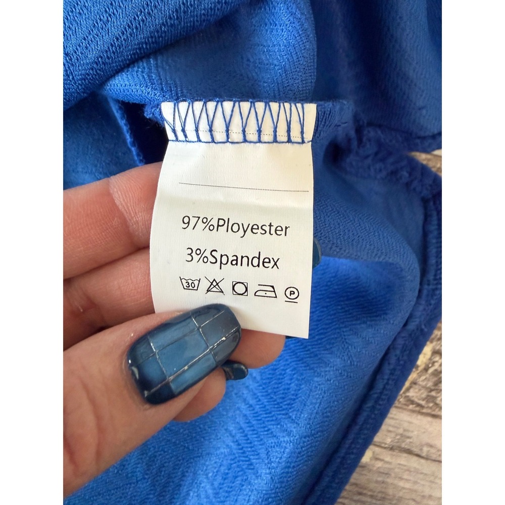 Quarter Zip Dress Large Royal Blue Textured Geometric Retro - Picture 6 of 6